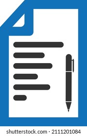Notebook with pen symbol, notebook blue icon vector 