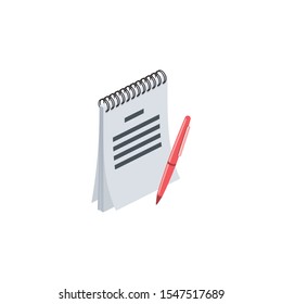 Notebook pen. Vector 3d isometric, color web icon, new flat style. Creative illustration design, idea for infographics.