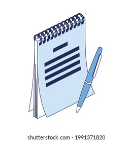 Notebook, pen. Vector 3d line isometric, color web icons, new flat style. Creative design idea and elements for infographics.
