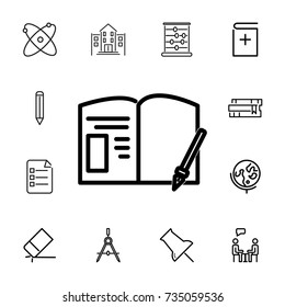 Notebook and pen vector icon on the white background. set of education icons