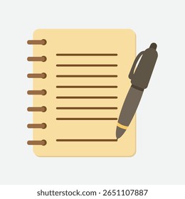 Notebook e vetor de caneta: ilustração vetorial de um notebook com uma caneta, ideal para anotações, educação, escritório, ideias e temas de escrita