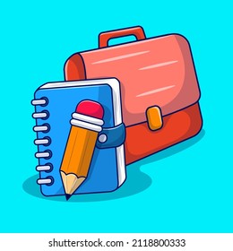 Notebook pencil and briefcase clipart with colored hand drawn style