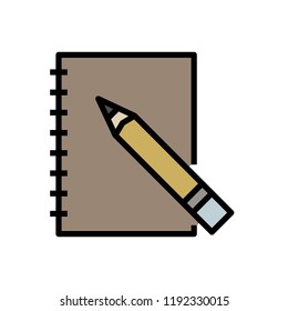 notebook and pencil colour line icon
