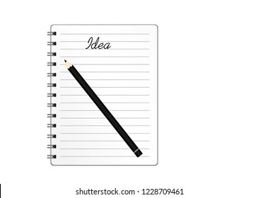 Notebook with a pencil for education, business. Product for a book with paper and concept. Empty space for text. Vector on white background