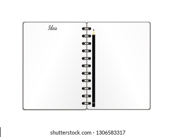 Notebook with a pencil for education, business. Product for a book with paper and concept. Empty space for text. Vector on white background