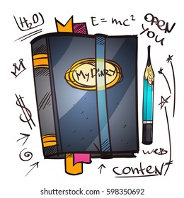 Notebook and pencil. The elements for infographics with a hand-drawing style.