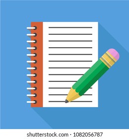 Notebook and pencil flat icon