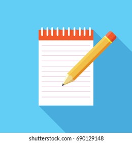 Notebook and pencil flat icon