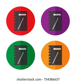 Notebook with pencil flat icon 