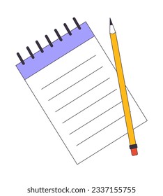 Notebook with pencil flat line color isolated vector object. Items for takes notes. Editable clip art image on white background. Simple outline cartoon spot illustration for web design