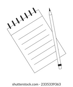 Notebook with pencil flat monochrome isolated vector object. Items for takes notes. Editable black and white line art drawing. Simple outline spot illustration for web graphic design