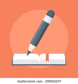 Notebook and Pencil flat style, colorful, vector icon for info graphics, websites, mobile and print media.