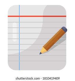 A notebook with with pencil, flat vector 