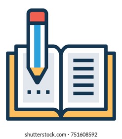 
Notebook And Pencil Flat Vector Icon, Homework And Classwork Concept, 
