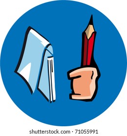 Notebook with a pencil in a hand background - vector illustration