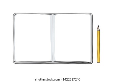 notebook and pencil hand drawn art vector cute illustration