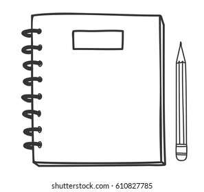 notebook and  Pencil hand drawn art cute vector illustration