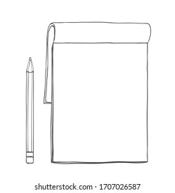 notebook and pencil hand drawn cute vector line art illustration