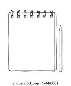 notebook and pencil hand drawn cute vector line art illustration Editable Stroke