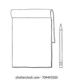notebook and pencil hand drawn cute vector line art illustration