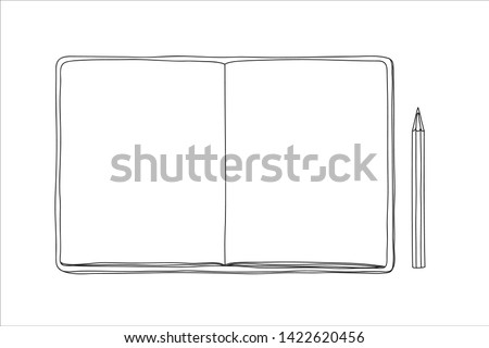 notebook and pencil hand drawn line art vector cute painting illustration