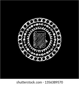 notebook with pencil icon drawn chalk emblem, retro style, chalk or chalkboard texture