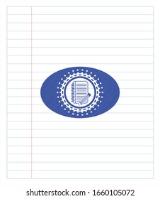 notebook with pencil icon drawn with pen strokes. Blue ink. Vector Illustration. Detailed.