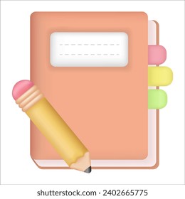 Notebook with pencil icon for Education and online class concept. School vector element.