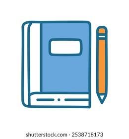 Notebook and pencil icon. Education supplies;  learning, writing,  note taking,  knowledge symbol. Back to school.