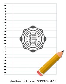 notebook with pencil icon emblem drawn in pencil. Vector Illustration. Detailed. 