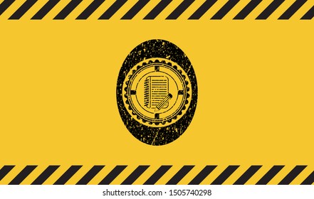 notebook with pencil icon grunge warning sign emblem. Vector Illustration. Detailed.