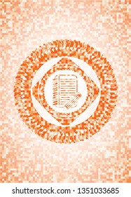 notebook with pencil icon inside abstract orange mosaic emblem