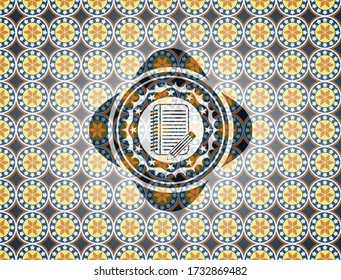 bloc de notas con icono de lápiz dentro del fondo de la placa arabesca. decoración árabe. 