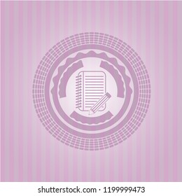 notebook with pencil icon inside badge with pink background