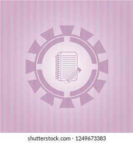 notebook with pencil icon inside badge with pink background