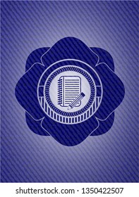 notebook with pencil icon inside badge with denim texture