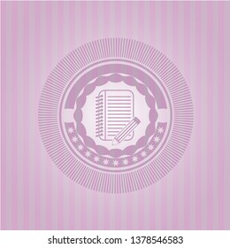 notebook with pencil icon inside badge with pink background