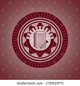notebook with pencil icon inside badge with red background. 