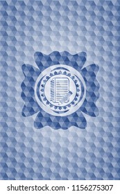 notebook with pencil icon inside blue emblem or badge with geometric pattern background.