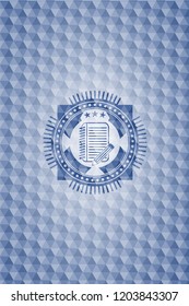 notebook with pencil icon inside blue hexagon emblem.