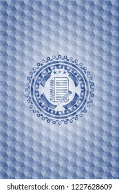 notebook with pencil icon inside blue hexagon emblem.
