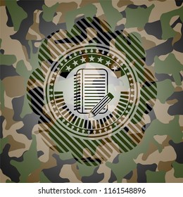 notebook with pencil icon inside camo texture