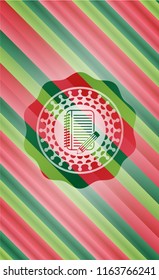 notebook with pencil icon inside christmas badge background.