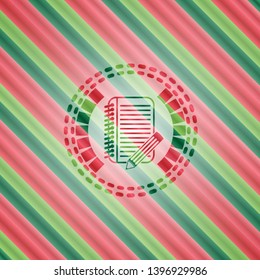 notebook with pencil icon inside christmas colors style emblem.