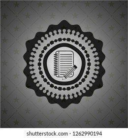 notebook with pencil icon inside dark badge or emblem