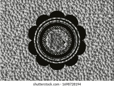 cuaderno con icono de lápiz dentro de icono oscuro o emblema con fondo de burbujas. Ilustración vectorial. Detallado.