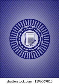 notebook with pencil icon inside emblem with jean high quality background