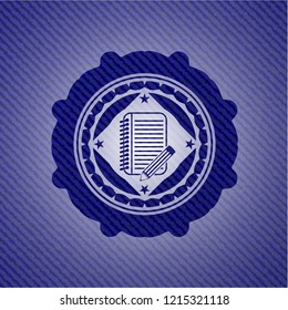 notebook with pencil icon inside emblem with jean high quality background