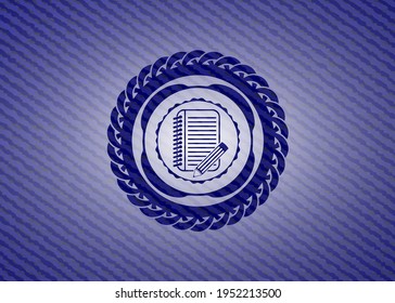 notebook with pencil icon inside emblem with jean high quality background. 