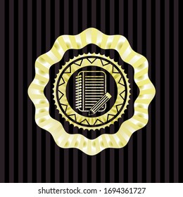 notebook with pencil icon inside gold badge